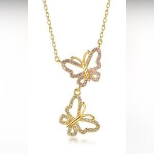 New Sterling silver 14k plated cubic zirconia butterfly 18”necklace